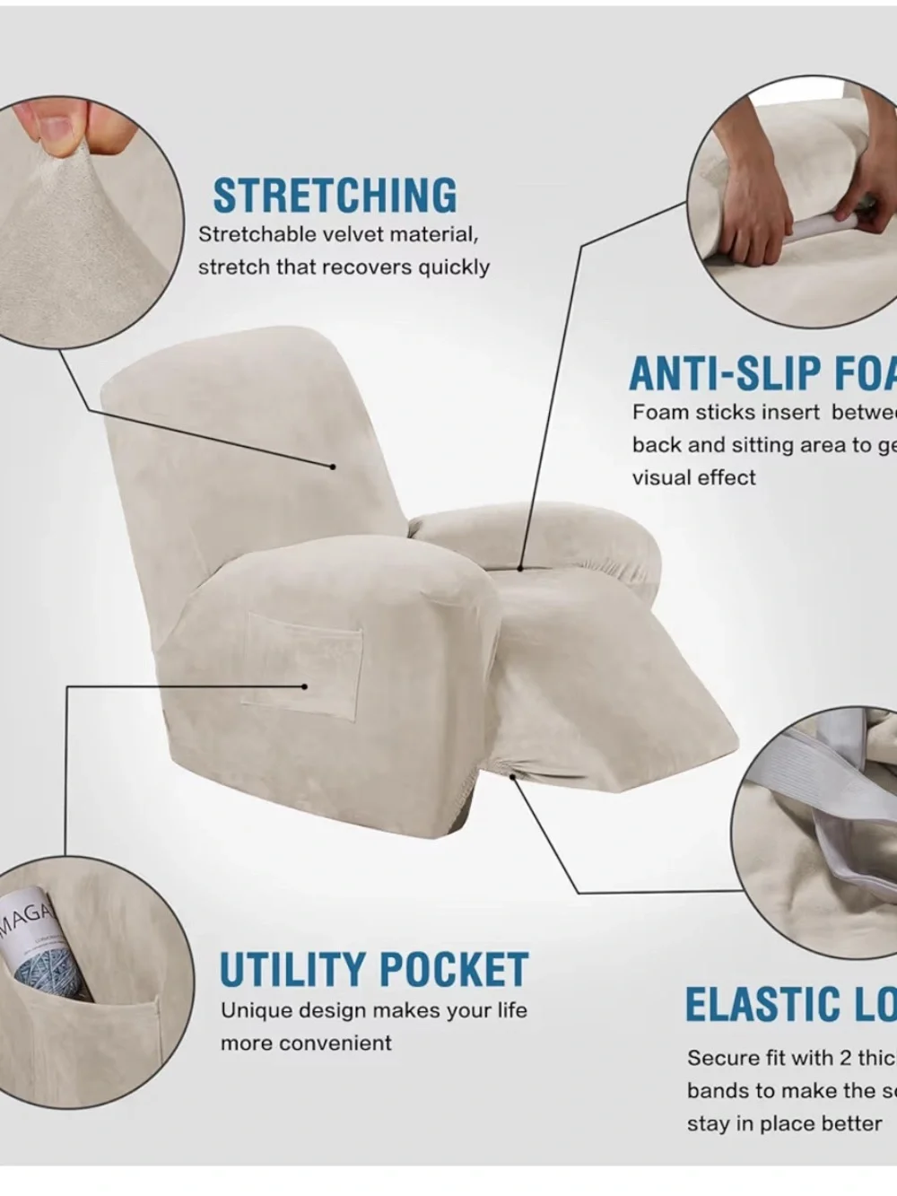 New recliner cover beige French oak